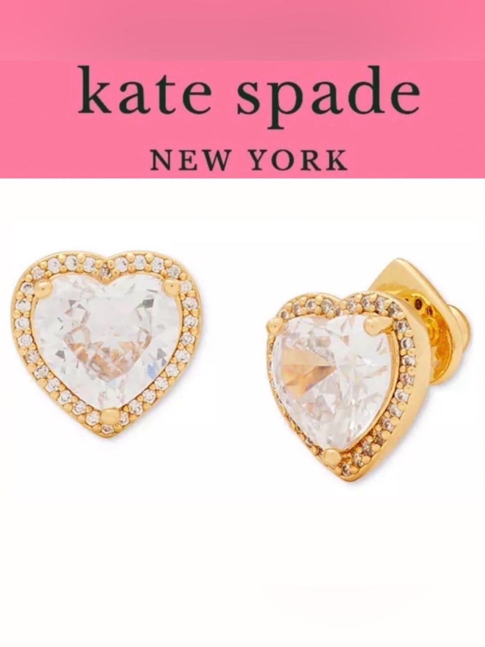 Kate Spade✨ Gold Pavé Heart✨ Cubic Zirconia Crystal Halo✨ Stud Earrings✨ - Picture 4 of 6